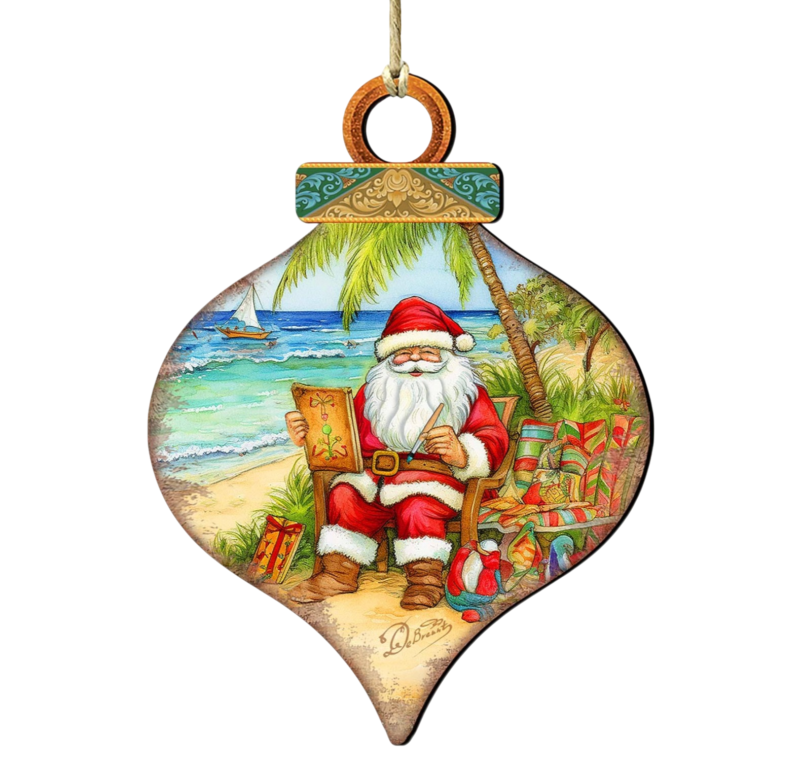 Santa's Artistry Wooden Ornament - The Sandy Santa