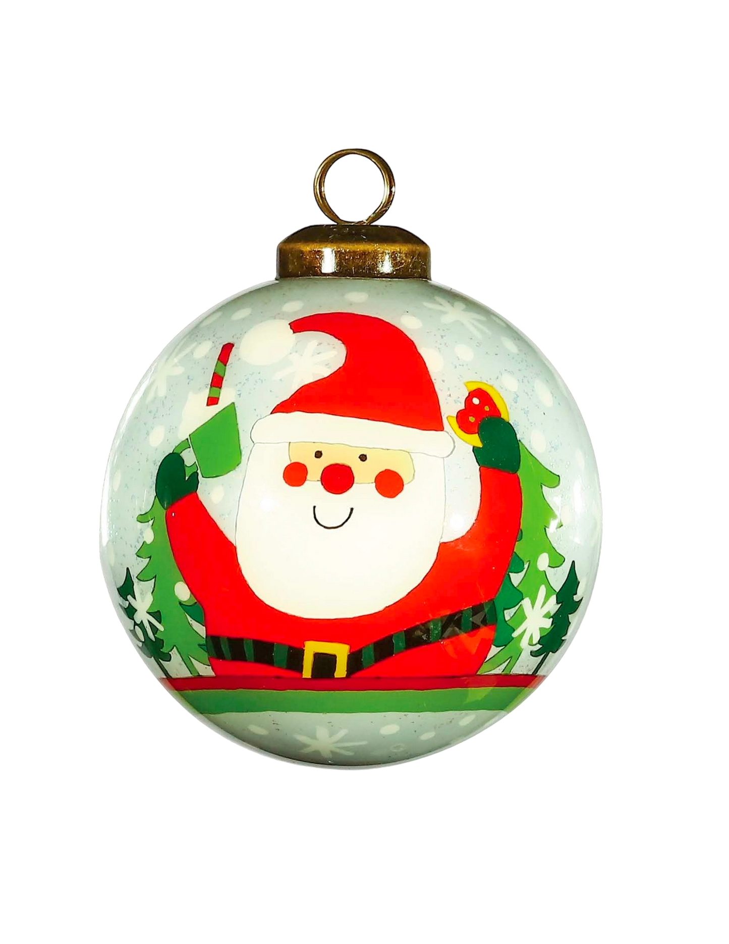 Glitter Holiday Santa Glass Hanging Ornament