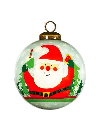 Glitter Holiday Santa Glass Hanging Ornament