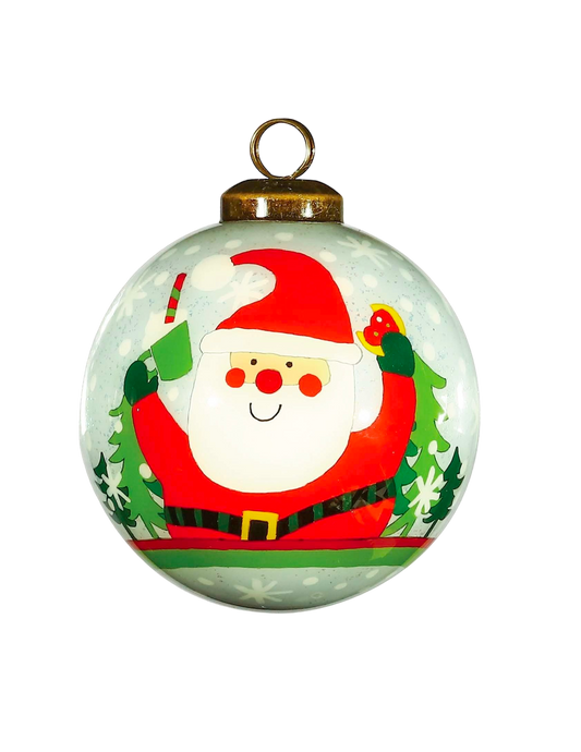 Glitter Holiday Santa Glass Hanging Ornament