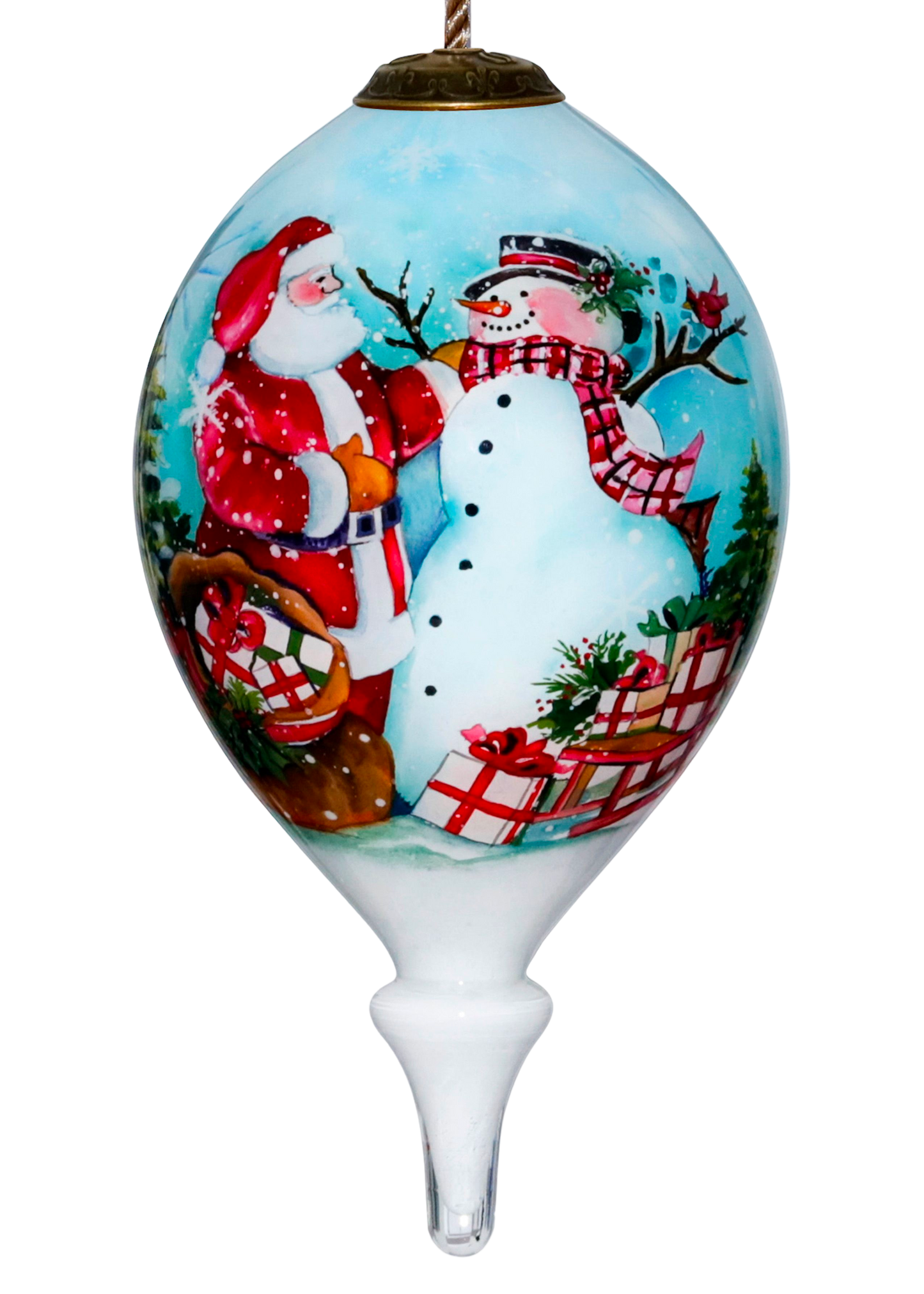 Santa and Snowman Glass Hanging Ornament