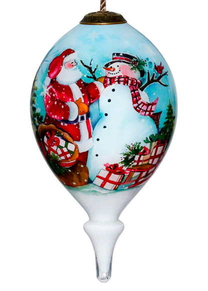 Santa and Snowman Glass Hanging Ornament