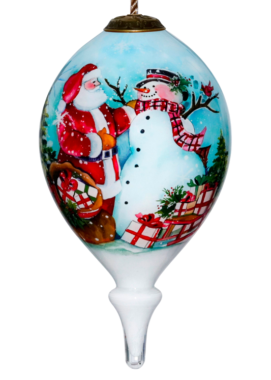 Santa and Snowman Glass Hanging Ornament