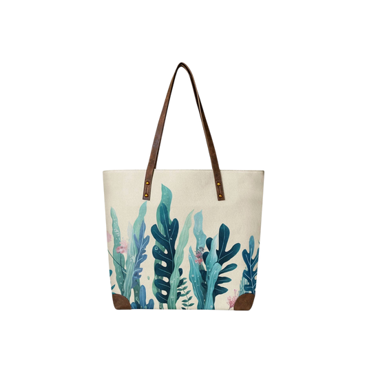 Seaweed Coastal Ocean Botanical Beach Canvas Tote Bag - The Sandy Santa