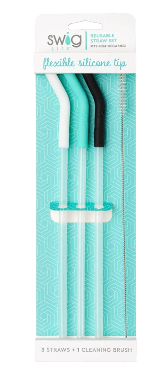 White/Aqua/Black Reusable Straw Set (Mega Mugs) - The Sandy Santa