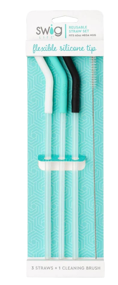 White/Aqua/Black Reusable Straw Set (Mega Mugs) - The Sandy Santa