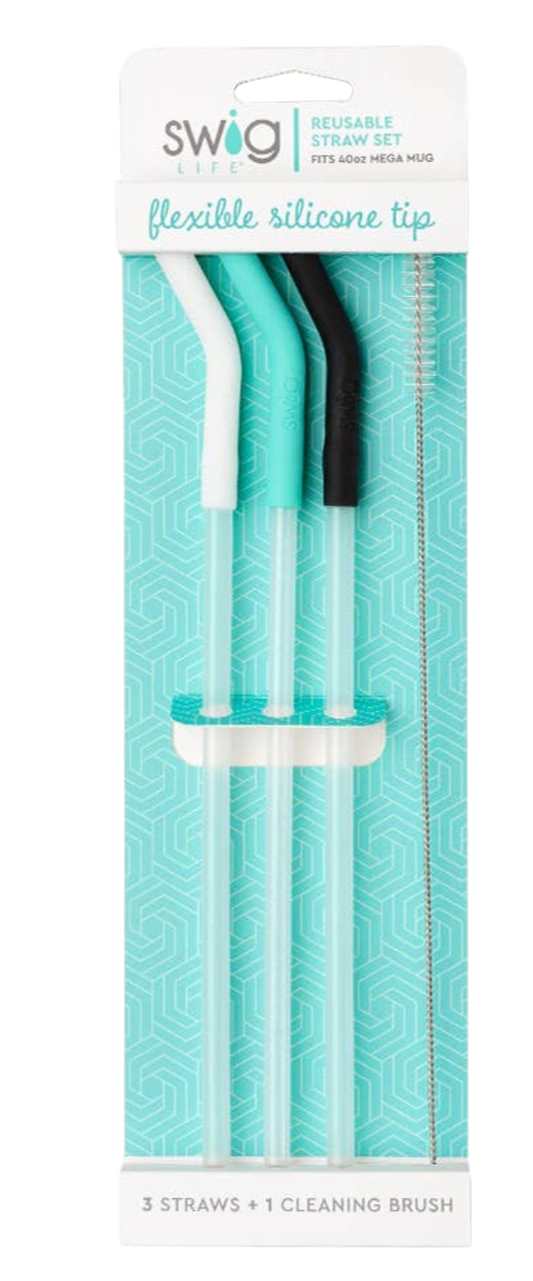 White/Aqua/Black Reusable Straw Set (Mega Mugs) - The Sandy Santa
