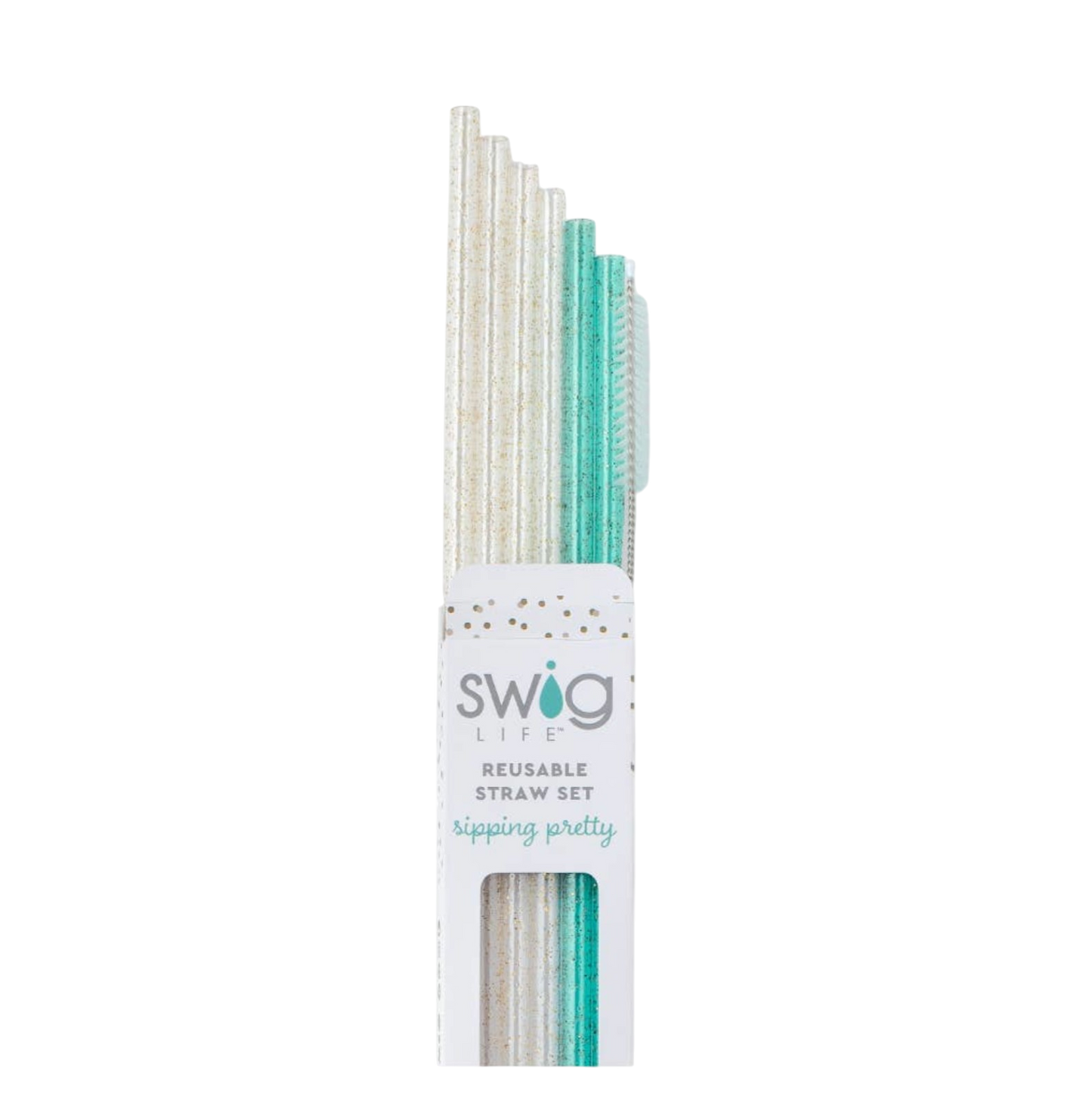 Glitter Clear + Aqua Reusable Straw Set - The Sandy Santa