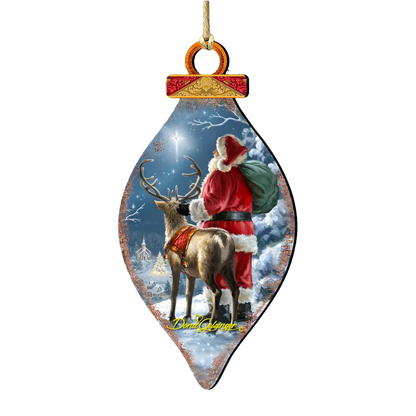 Starry Night Santa Cone Wood Ornament