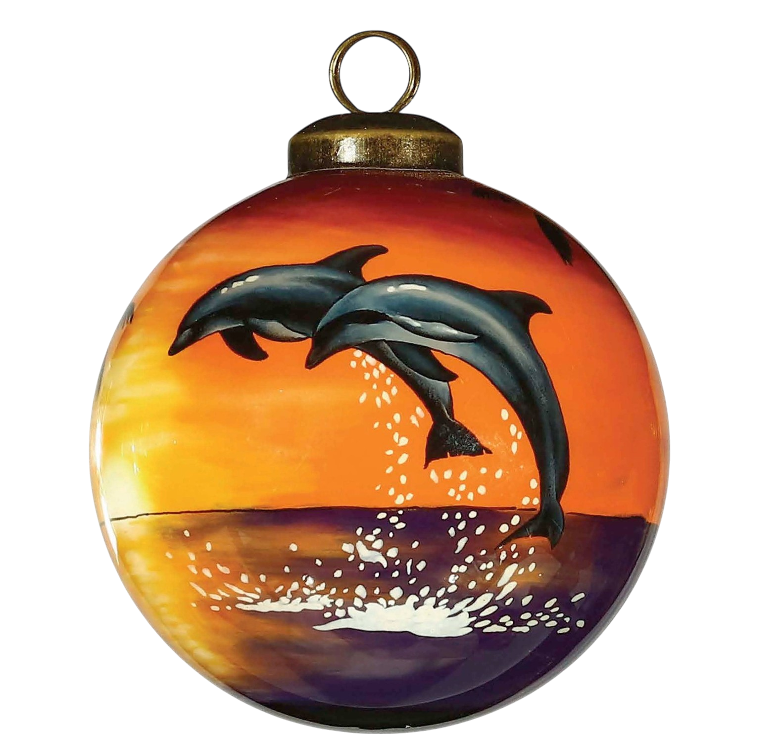 Sunset Dolphin Glass Hanging Ornament - The Sandy Santa