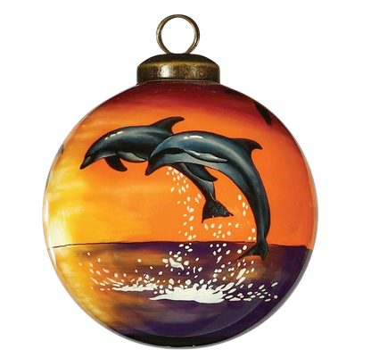 Sunset Dolphin Glass Hanging Ornament - The Sandy Santa