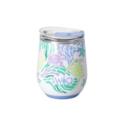 Sea Swirl Stemless Wine Cup (12oz) - The Sandy Santa