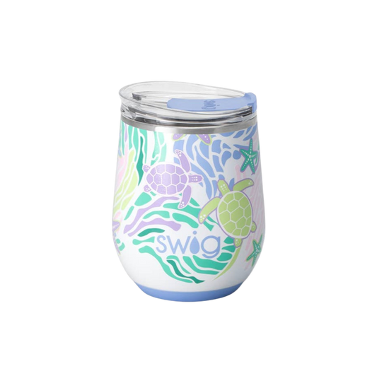 Sea Swirl Stemless Wine Cup (12oz) - The Sandy Santa