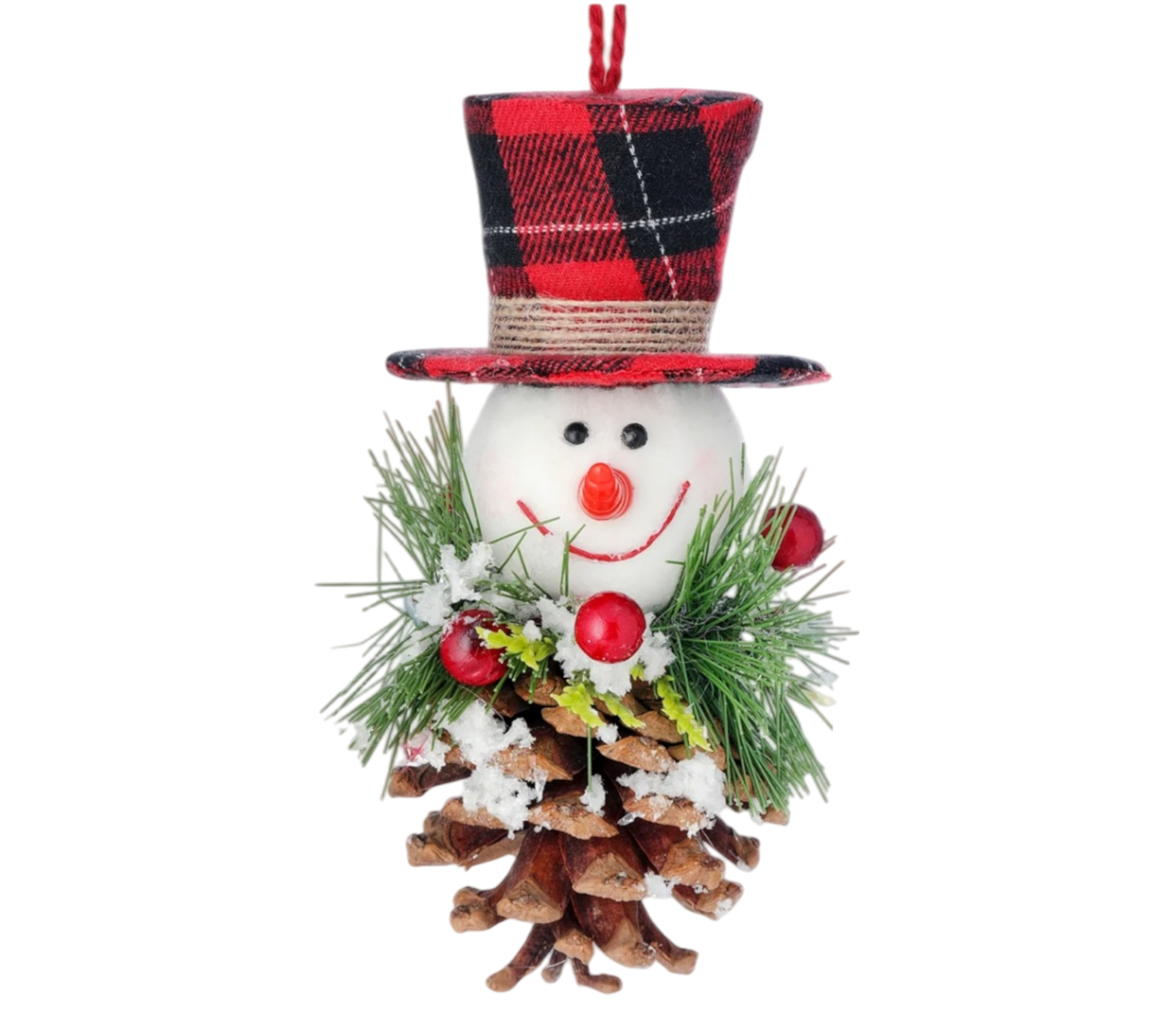 Snowman w/Top Hat on Pine Cone Ornament - The Sandy Santa