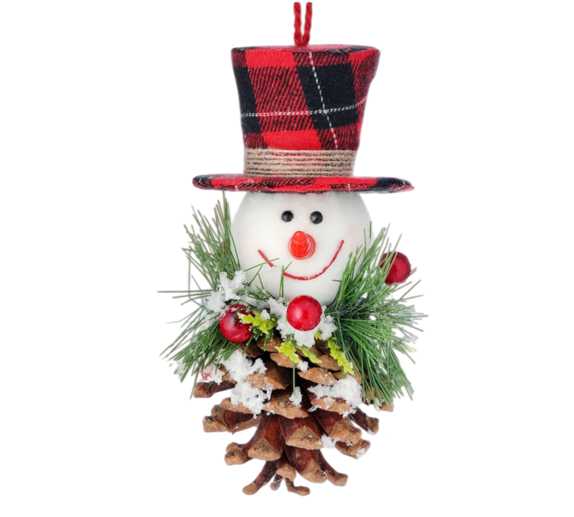 Snowman w/Top Hat on Pine Cone Ornament - The Sandy Santa