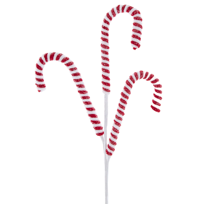 Red/White Candy Cane Pick - Triple - The Sandy Santa