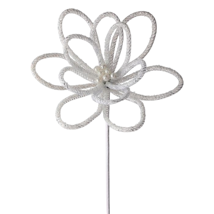 Glitter Sugar Petal Loop Flower - White - The Sandy Santa