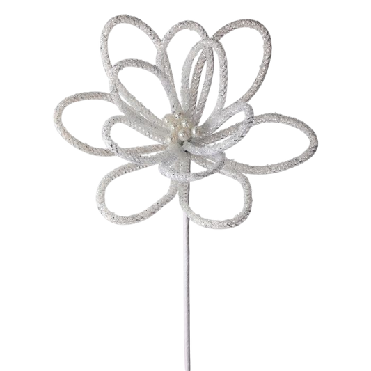 Glitter Sugar Petal Loop Flower - White - The Sandy Santa