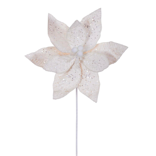 White Sequin Poinsettia - The Sandy Santa