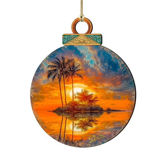 Ocean Sunset Wooden Ornament - The Sandy Santa