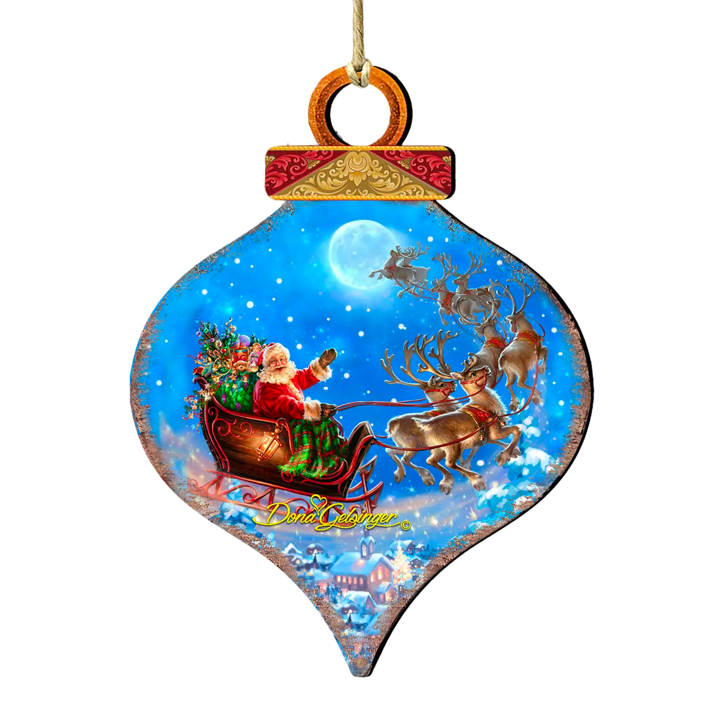 Santa-Magical-Flight Wood Ornament