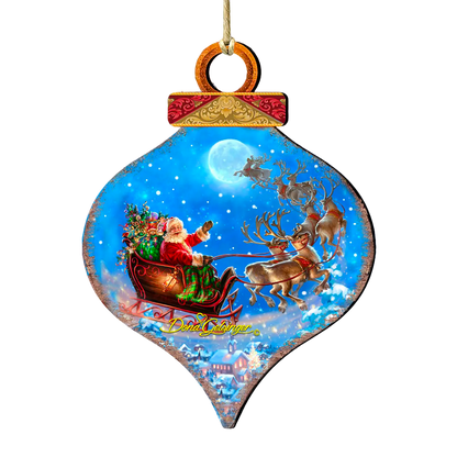 Santa-Magical-Flight Wood Ornament