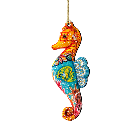 Seahorse Wood Christmas Ornament